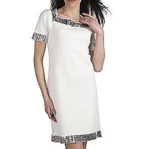 NWT Ivory A-Line Dress, Silver Trim, Retro  look, RARE, Linea by Louis Dell'Olio